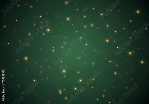 Abstract festive dark green background with sparkling golden points of light shining
