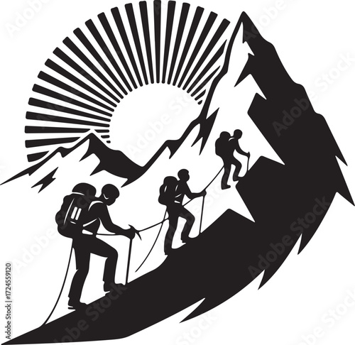 Climbers on Mountain Peak Hiking Adventure Logo Mountain Climbing SVG