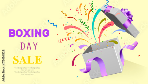 Boxing Day banner vector template with modern flat style design, featuring sale, discount, and holiday shopping elements. Ideal for online stores, social media ads, promotional flyers, posters, and we