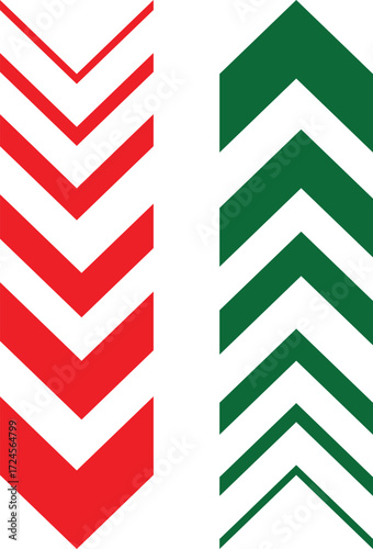Red and green chevron arrows pointing upward signaling direction and progress