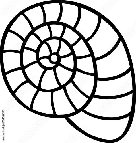 Black and white outline of a nautilus shell spiral