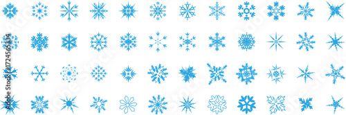 Snowflake collection elements vector bundle set featuring decorative winter patterns and frosty shapes. Perfect for Christmas cards, holiday invitations, festive posters, backgrounds