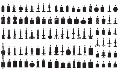 Assorted Candle Silhouette Collection Decorative Elements Featuring Various Sizes Styles and Bases Symbolic of Celebration Remembrance and Serenity