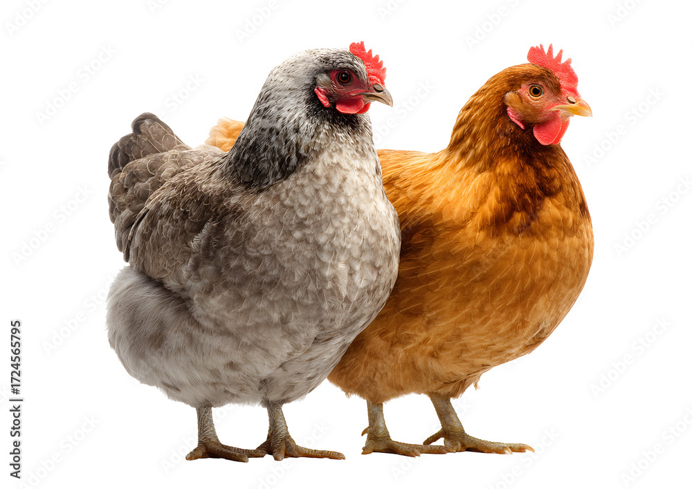 Fototapeta premium Backyard Chickens Pecking Food Transparent Background