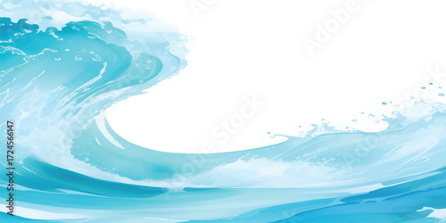 Abstract Blue Ocean Wave Watercolor Background with Splashing Sea Texture and Fluid Motion Design for Summer Seascape and Creative Art Projects