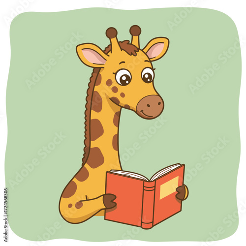 giraffe cartoon with book
