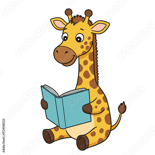 baby giraffe reading a book