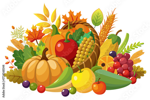 Abundant harvest cornucopia vector illustration autumn thanksgiving fall bounty graphic design element
