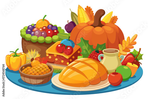 Festive thanksgiving dinner clipart pack traditional harvest feast vector illustration scalable autumn celebration food