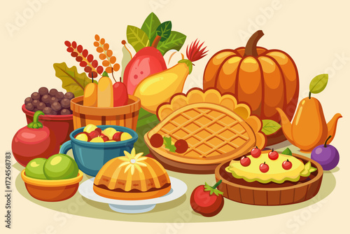 Cute thanksgiving food illustration vector bundle scalable festive harvest feast autumn celebration