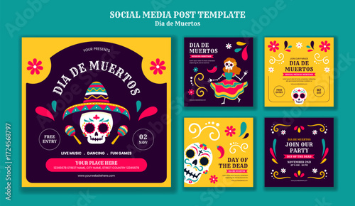 Day of the Dead Social Media Post Flat Cartoon Hand Drawn Template Background Illustration