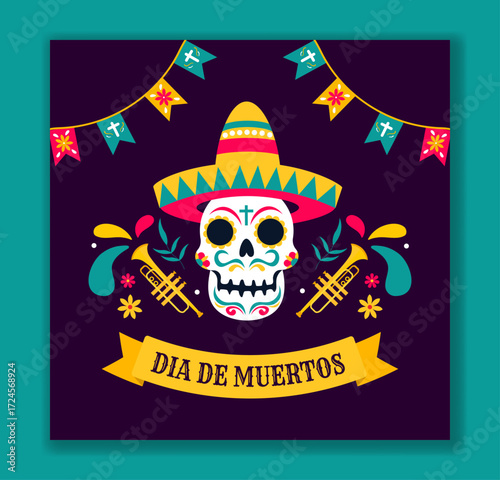Dia de los Muertos Flat Cartoon Illustration with Hand Drawn Style Background Design