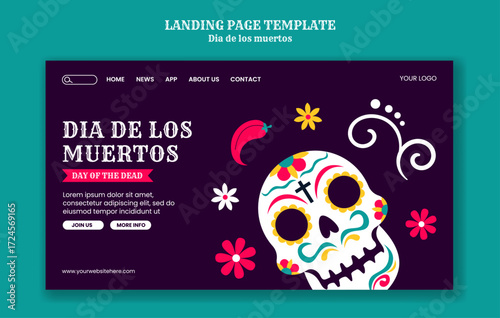 Flat Cartoon Hand Drawn Social Media Landing Page for Day of the Dead Template Design