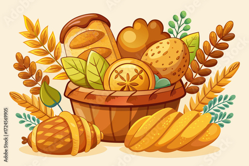 Thanksgiving bread basket bundle croissants breads harvest food vector illustration scalable eps icon