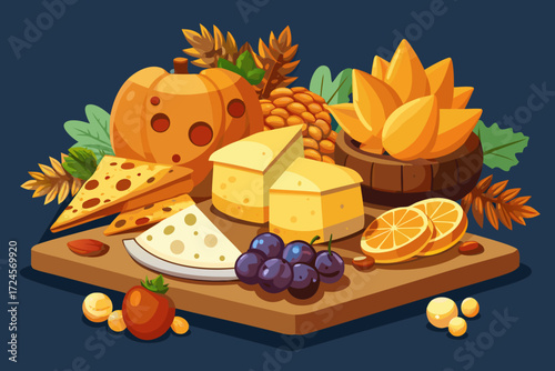 Festive thanksgiving cheese board vector illustration delicious appetizer and holiday platter scalable graphic