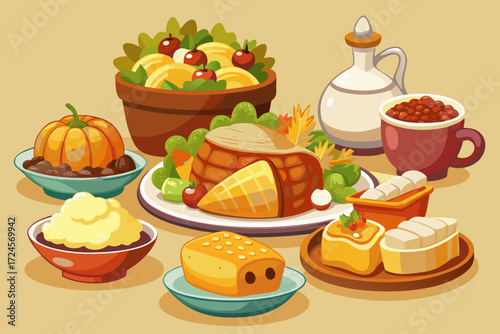 Vector thanksgiving dinner side dishes illustration scalable eps icon festive food collection