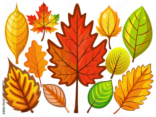 Vector clipart collection of colorful autumn leaves seasonal nature elements for design projects