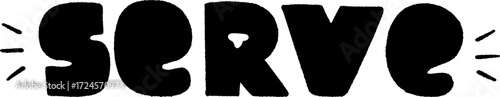 Black bold text spelling SERVE with radiating lines