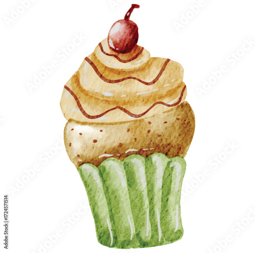 chocolate muffin with cherry on the top vector