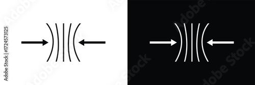 Compress icon set. pressure suspension bounce vector symbol. push shrink sign. flexible elastic symbol. reduce shock icon in black filled and outlined.  isolated on white and black background. EPS 10 
