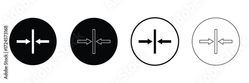 Compress icon set. pressure suspension bounce vector symbol. push shrink sign. flexible elastic symbol. reduce shock icon in black filled and outlined.  isolated on white and black background. EPS 10 