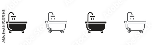 Modern bath icons exude spa vibes, promote cleanliness, relaxation and self-care. Perfect for bathroom designs, promoting hygiene and creating a comfortable living space.