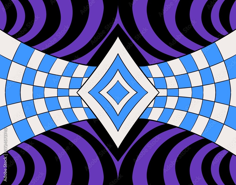 Obraz premium A vibrant and symmetrical geometric pattern creating an optical illusion with contrasting colors and shapes