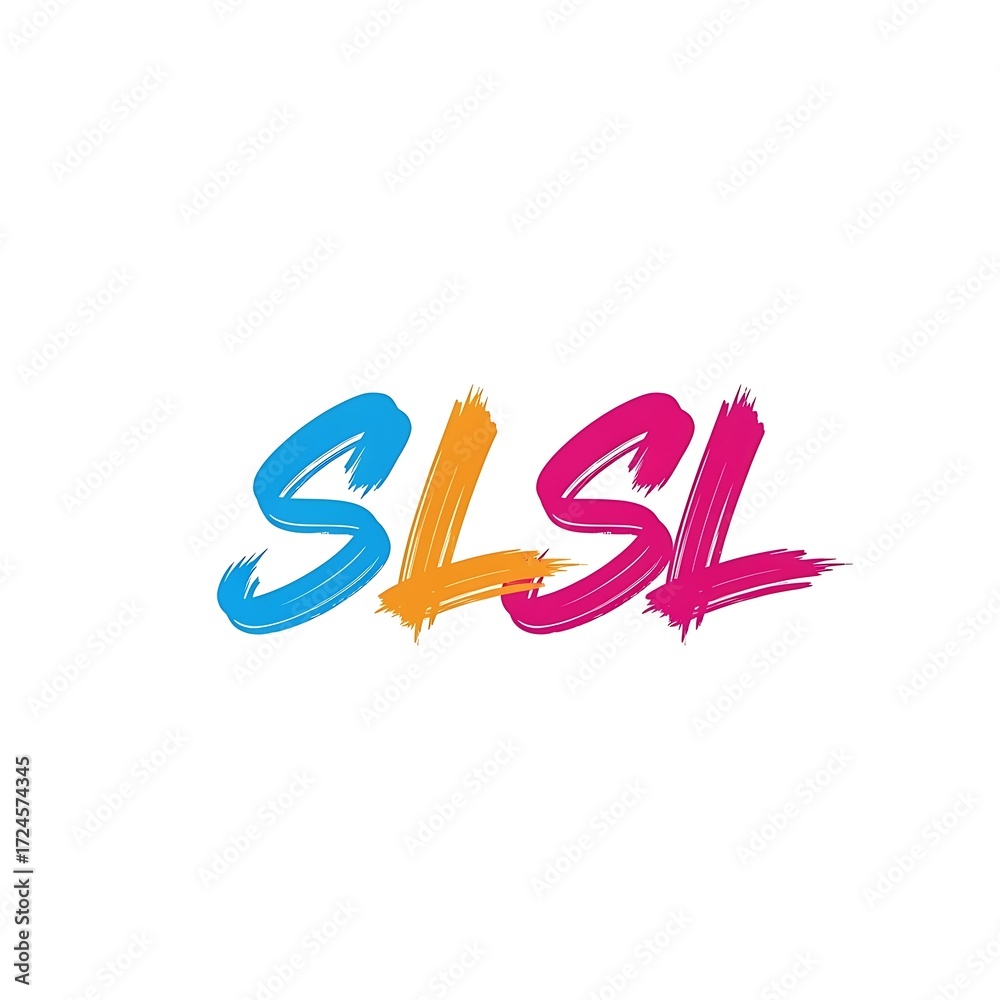 Obraz premium Colorful, stylized lettering displays the word 'SLSL' in bold, vibrant hues of blue, orange, and pink.