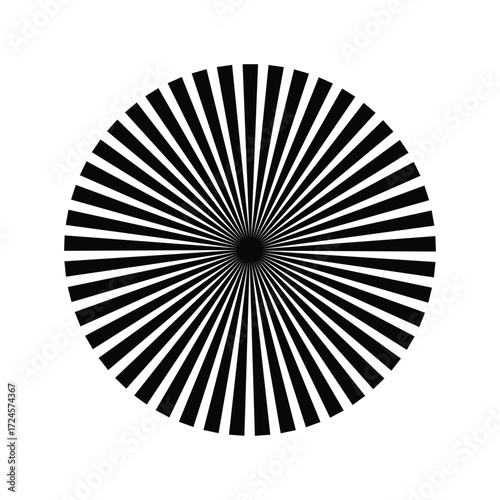 Rays, beams element. Sunburst, starburst shape on white. Radiating, radial, merging lines. Abstract circular geometric shape. Vector icons. EPS 10 .