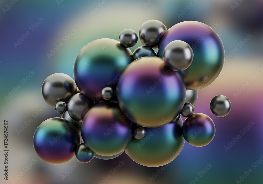 Fototapeta premium Chromatic sphere aggregation with luminous gradient backdrop composition