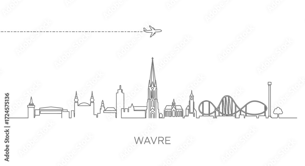 Naklejka premium Wavre Skyline Outline Minimalist design.