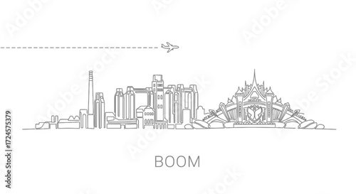 Cityscape Boom Plane with Vector, and Minimalist Art.