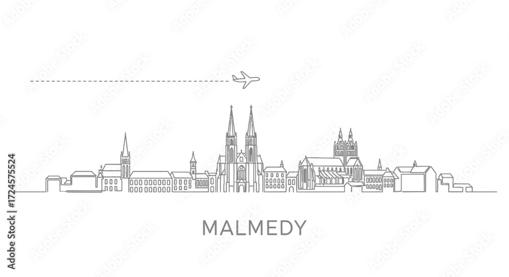 Naklejka premium Malmedy Skyline with Plane Travel, and Belgium.