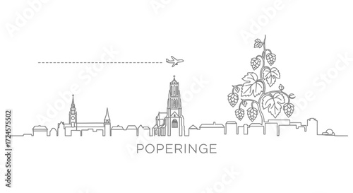 Poperinge Skyline Vector with Belgium.