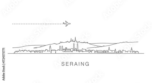 Seraing Skyline with Plane, Line Art, and Minimalist.