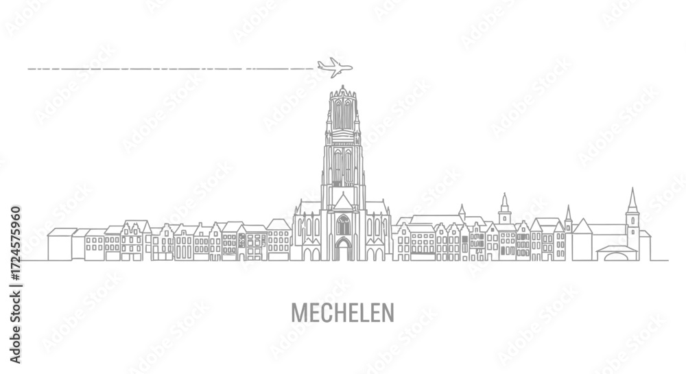 Fototapeta premium Mechelen skyline with Belgium Minimalist line art.