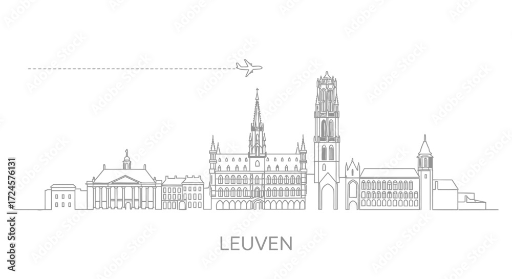 Fototapeta premium Leuven City Skyline Belgium Travel Line Art.