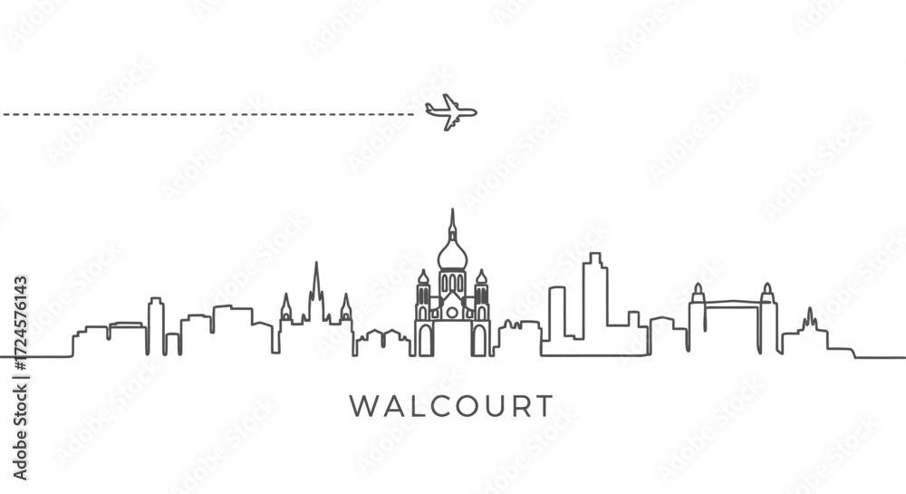 Obraz premium Walcourt Belgium City Skyline One Line Vector Art