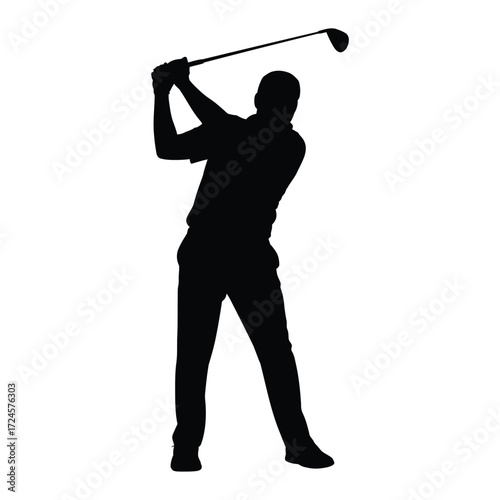 Silhouette of a golfer swinging a club in mid action