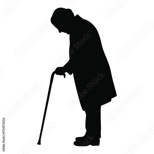 Silhouette of an elderly person with a walking cane