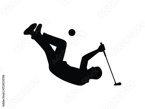 Golfer performing a spectacular acrobatic shot mid air