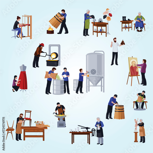 Flat Style Various Craftsmanship and Handmade Occupation People Illustration Collection