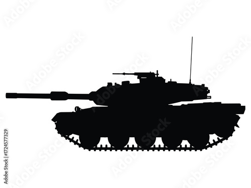Silhouette of a modern military tank on a white background
