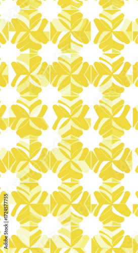 Abstract yellow floral pattern design with repeating shapes and forms.