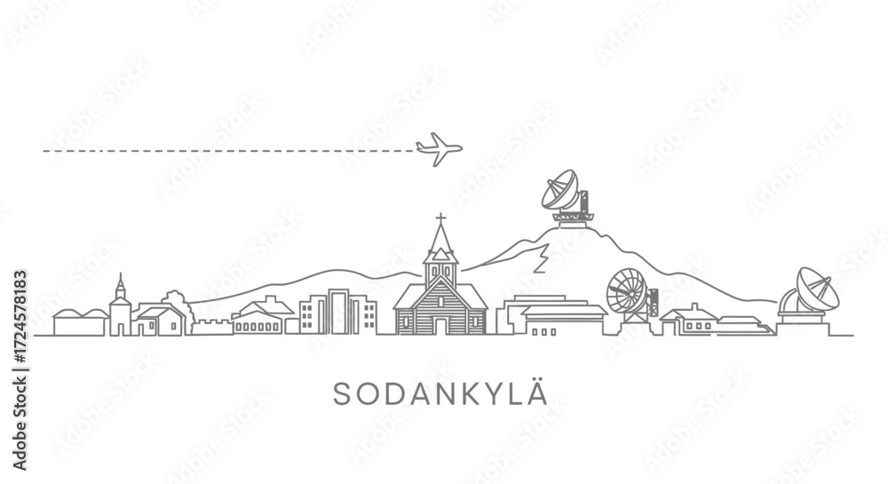 Obraz premium Sodankyl? Finland Skyline with Airplane and Satellite Dishes