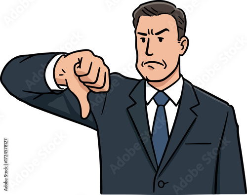 Angry businessman giving a thumbs down gesture of disapproval.