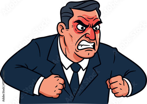 Angry man in a suit with a furious expression on his face.
