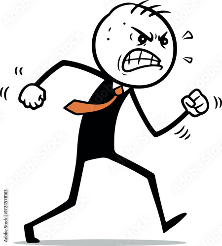 Angry stick figure running with clenched fists and furious expression.
