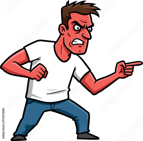 Angry man pointing and expressing strong emotions with intense expression.
