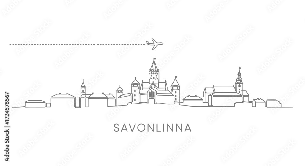 Obraz premium Savonlinna Skyline with Airplane in Flight